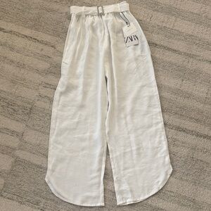 Zara kids NWT size 13-14 white flowy belted white pant